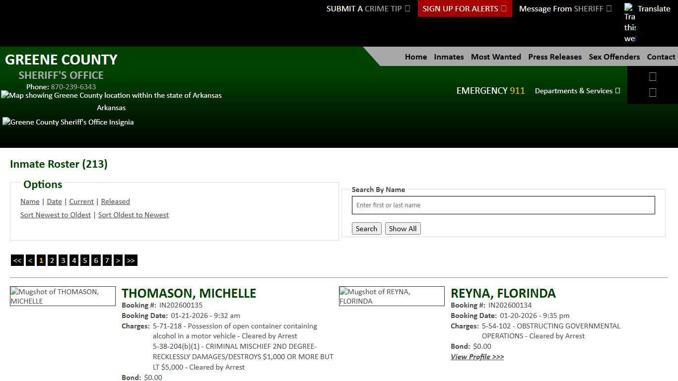 Inmate Roster - Current Inmates Booking Date Descending - Greene County AR Sheriff's Office
